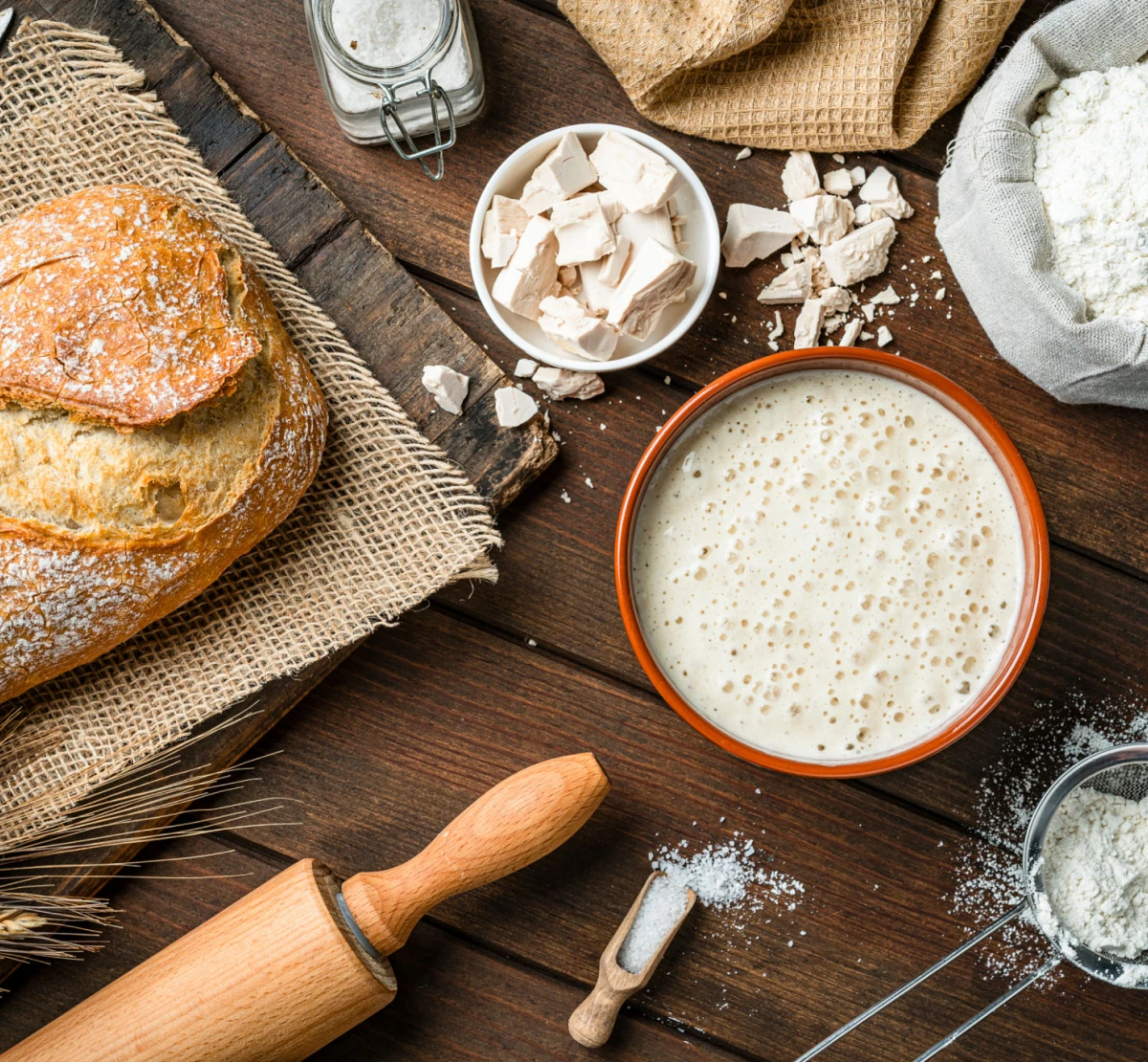 Fresh sourdough and baking essentials